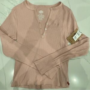 BRAND NEW Dickies from Tilly's Ribbed Light Pink Long-Sleeve Top Size Medium